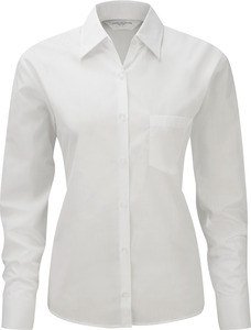 Russell Collection RU934F - Poly/Katoenen Easy Care Poplin Overhemd Met Lange Mouw Wit