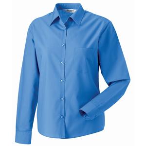 Russell J934F - Easy Care gemengd poly/katoen poplin damesoverhemd met lange mouwen