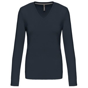 Kariban K382 - DAMES T-SHIRT MET V-HALS EN LANGE MOUWEN Marine/Navy