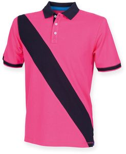 Front Row FR212 - Diagonale Streep Katoen Piqué Polo Shirt Helderroze/Navy