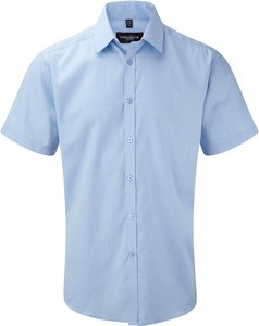 Russell Collection RU963M - Overhemd Met Visgraat-Motief Met Korte Mouw Lichtblauw