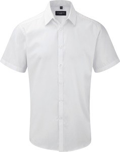 Russell Collection RU963M - Overhemd Met Visgraat-Motief Met Korte Mouw Wit