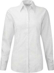 Russell Collection RU962F - LADIES' LONG SLEEVE HERRINGBONE SHIRT Wit