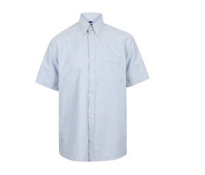 Henbury HY515 - Classic Oxford Overhemd met Korte Mouw Blauw Oxford