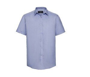 Russell Collection JZ963 - Overhemd Met Visgraat-Motief Met Korte Mouw Lichtblauw