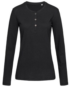 Stedman STE9580 - T-shirt met lange mouwen en knopen voor vrouwen Zwart Opaal