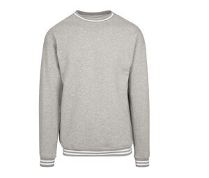 Build Your Brand BY104 - Sweater met contrasterende strepen Heide Grijs / Wit