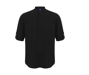 Henbury HY592 - Overhemd heren mao kraag Zwart