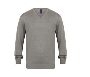 Henbury HY720 - Sweater V-hals heren Leigrijs gemêleerd