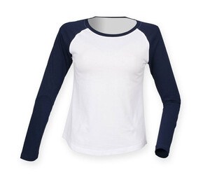 SF Women SK271 - T-shirt baseball lange mouwen dames Wit/ Oxford marine