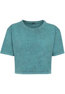 Build Your Brand BY054 - Dames Acid Washed Crop Top groenblauw zwart