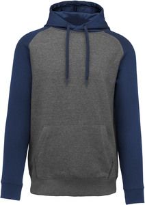 Proact PA369 - Tweekleurige sweater met capuchon volwassene Grijze Heide / Sportief Navy