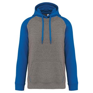 Proact PA369 - Tweekleurige sweater met capuchon volwassene Grijze Heide / Sportief Koningsblauw