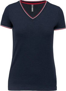 Kariban K394 - Dames-t-shirt piqué V-hals Marine / Rood / Wit