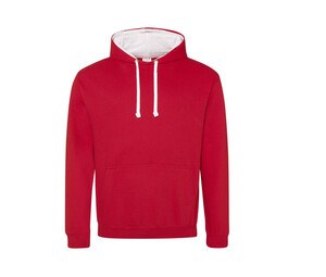 AWDIS JH003 - Hoodie met capuchon Contrast Vuurrood/ poolijswit