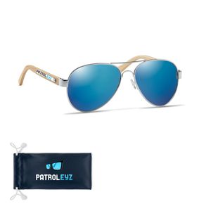 GiftRetail MO6450 - HONIARA Bamboe zonnebril met hoesje Blauw