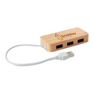 GiftRetail MO9738 - VINA USB hub bamboe 3 poorten Hout