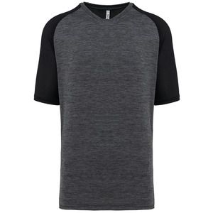 PROACT PA4030 - Tweekleurig padel-T-shirt met raglanmouwen voor heren Zwart / Marl Donkergrijs