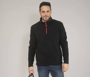 BLACK&MATCH BM505 - 1/4 zip fleece jacket Zwart / Zwart