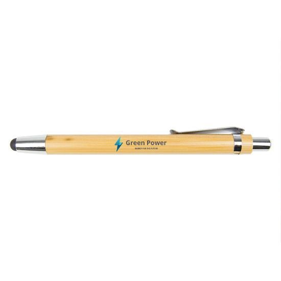 EgotierPro 33517 - Bamboe en metalen pen met pointer BAMBOO