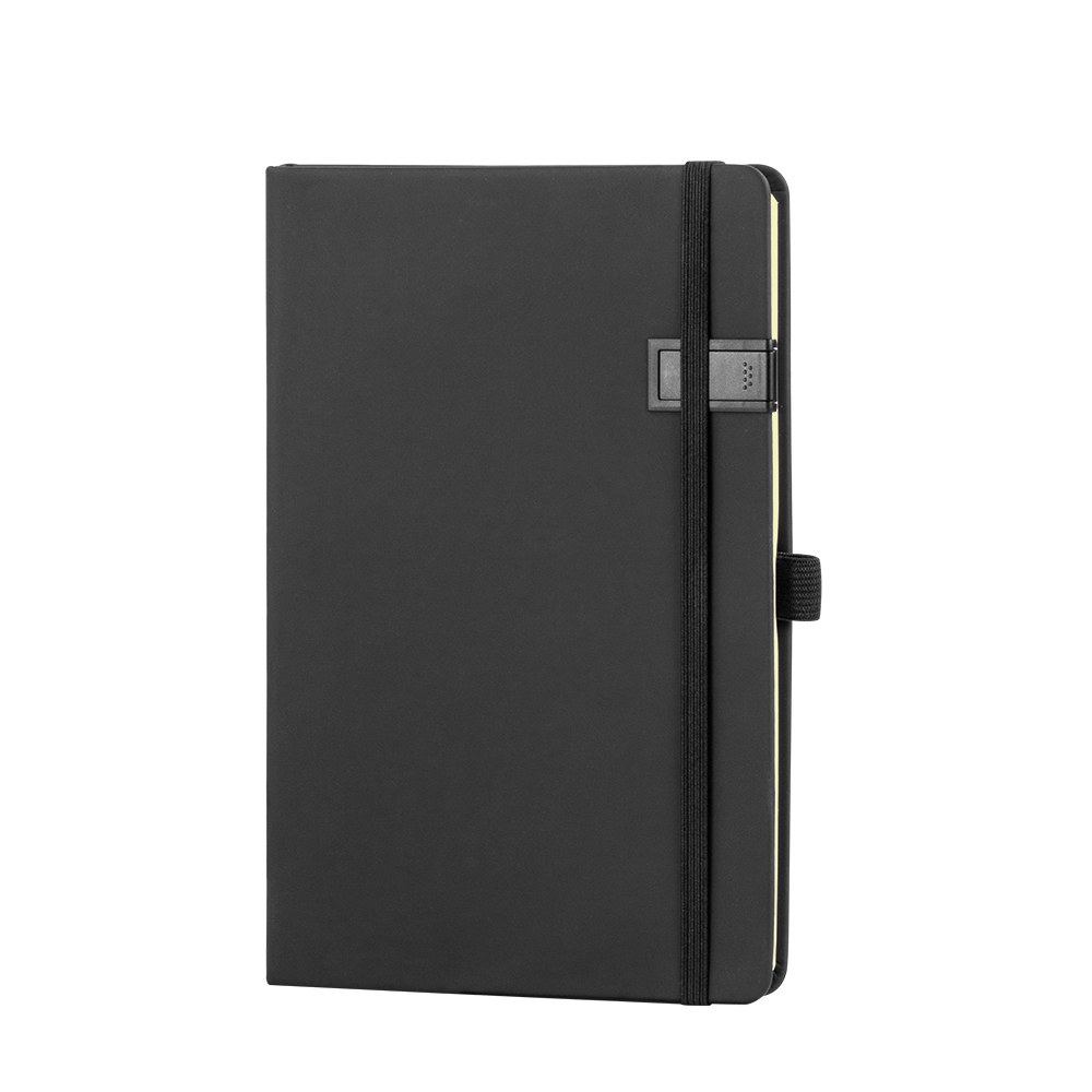 EgotierPro 38509 - A5 Notitieboek met PU Cover, Elastiek & USB 16GB STOCKER