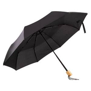 EgotierPro 50651 - Opvouwbare Paraplu 95 cm RPET met Houten Handvat PUCK Zwart