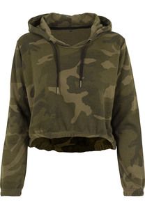 Build Your Brand BY065 - Dames Camo Cropped Hoody