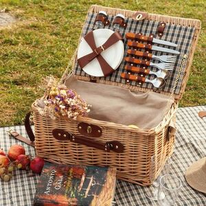 EgotierPro 52040 - Rotan Picknickmand met Accessoires voor 4 KIWANO