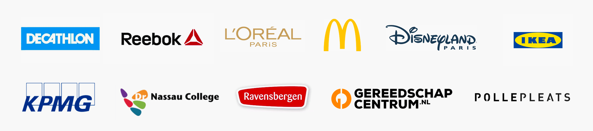 Decathlon, Reebok, L'Oreal, Disneyland, Ikea