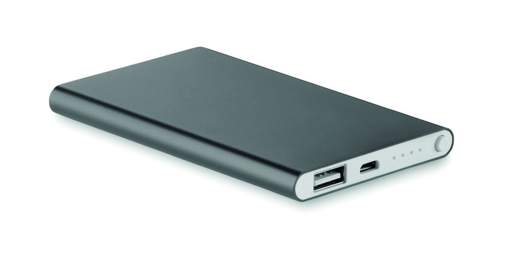 POWERFLAT Aluminium PowerBank 4000mAh - GiftRetail MO8735 zwart