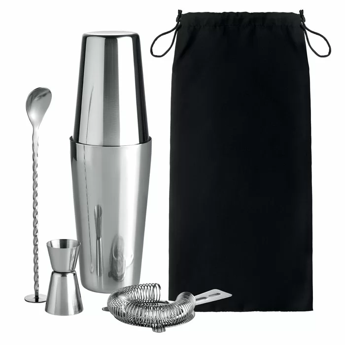 BOSTON Complete Cocktailset met Shaker en Zeef - GiftRetail MO6224 glanzend zilver